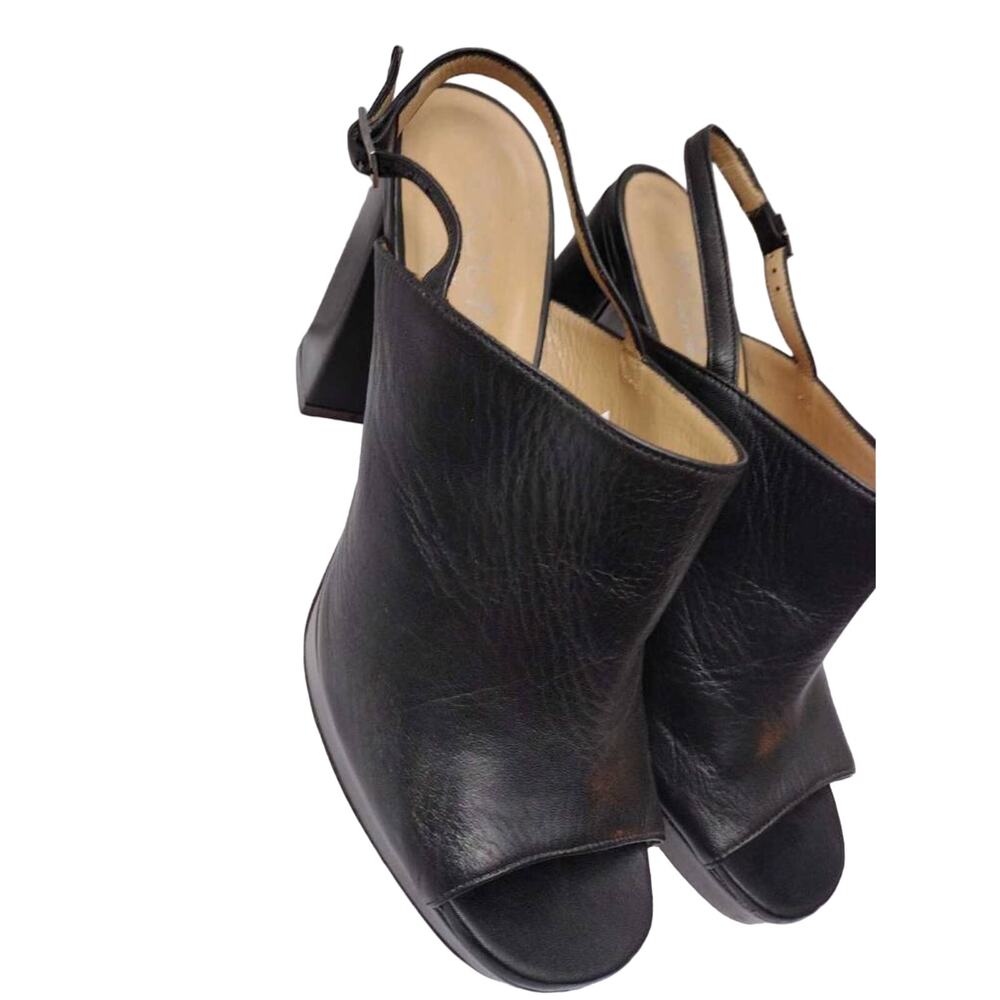 Beauty Womens Platform Heel Black Leather Buckle Slingback Ultra High Open Toe